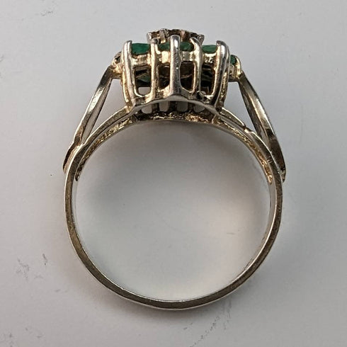 British Vintage Jewelry Emerald & Diamond Sterling Silver Ring